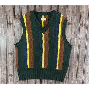 Aime Leon Dore knit V-Neck striped Sweater Vest sz M color green multi